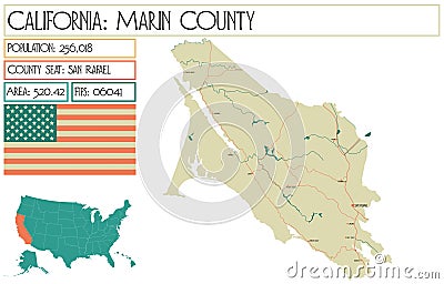 Map of Marin County in California, USA Vector Illustration