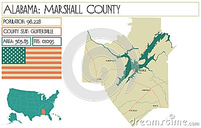 Map of Marshall county in Alabama, USA. Vector Illustration