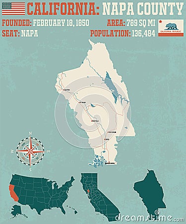 Napa county map in California. Vector Illustration