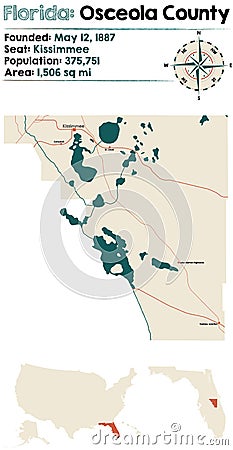 Map of Osceola County in Florida Vector Illustration