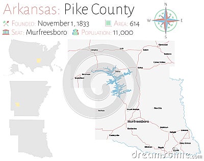 Map of Pike County in Arkansas Vector Illustration