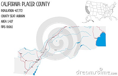 Map of Placer County in California, USA Vector Illustration