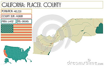 Large and detailed map of Placer County Stock Photo