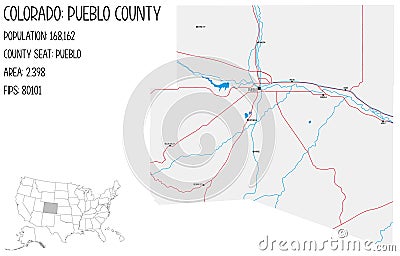 Map of Pueblo County in Colorado, USA Vector Illustration