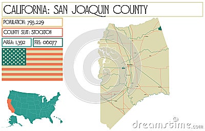 Large and detailed map of San Joaquin County Vector Illustration