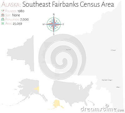 Map of Southeast Fairbanks Census Area in Alaska Vector Illustration