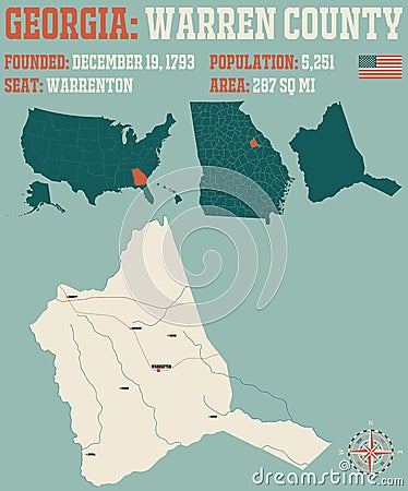 Map of Warren County in Georgia Vector Illustration