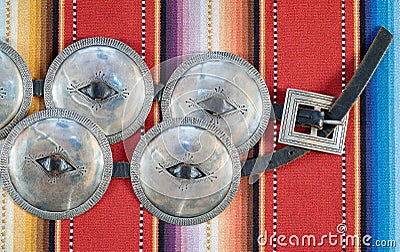 Navajo First Phase Concha Concho Belt. Stock Photo