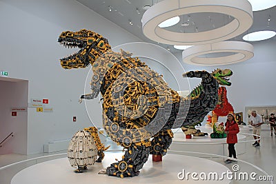 A dinosaur built of lego blocks in the House of Lego, Billund in Denmark Editorial Stock Photo