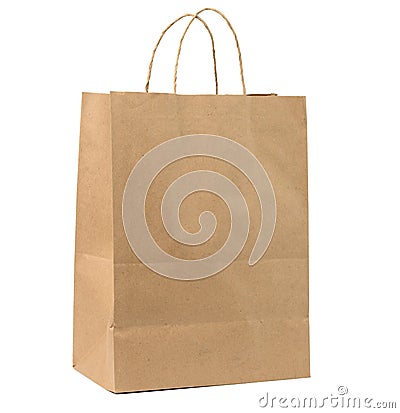 Large disposable brown kraft paper bag with handles isolated on white background, eco packaging Stock Photo