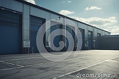 Large distribution warehouse with doors for goods loading, created with generative AI Stock Photo