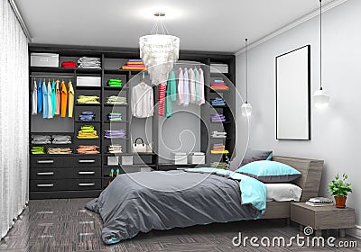 Large double bedroom with wardrobe Cartoon Illustration