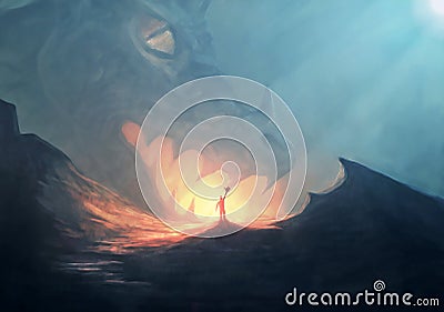 Large dragon and man Stock Photo