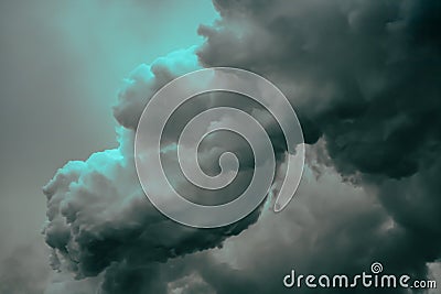 Large dramatic cloud on a cloudy sky. Emission of factory, air pollution Stock Photo