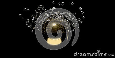 Large drops of water fly on a golden ball Stock Photo