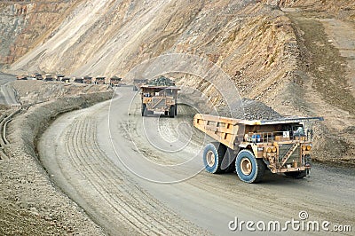 Convoy of Large dumptruck in copper mine Editorial Stock Photo