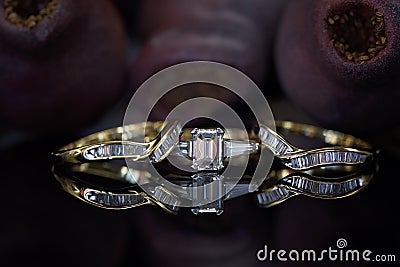 Large Emerald Cut Diamond Ring With Matching Wedding And Eternity Bands Stock Photo
