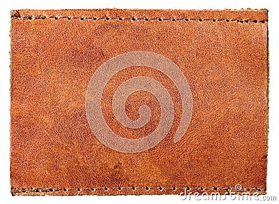 Large Empty Badge, Blank Natural Grained Leather Label Jeans Tag, Rustic Pattern Macro Background Stock Photo