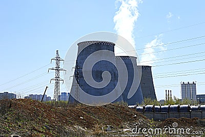 Large factory chimneys Stock Photo