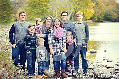 Large Family by River Stock Photo