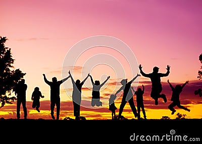 Large Family Silhouette Stock Photo