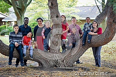 Large Family by Tree Stock Photo