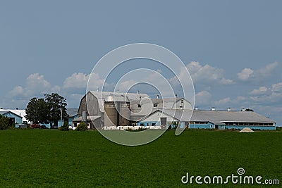 Large farm installations, barns, silo tanks, and other buildings Stock Photo