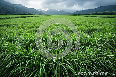 A large field of lush green grass, creating an endless expanse that appears to go on forever. the texture and color of the gr Cartoon Illustration