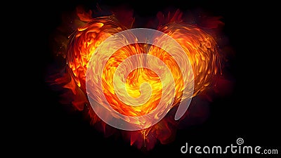 Large fiery flaming heart on a dark blue background Vector Illustration