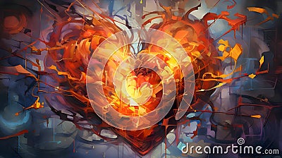 Large fiery flaming heart on a dark blue background Vector Illustration