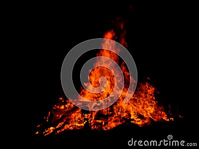 large fire kindled in the night Stock Photo