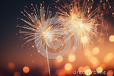 Large fireworks colourful gold festive celebrate dark event exploding glow party new year atmosphere illuminated sparks Stock Photo