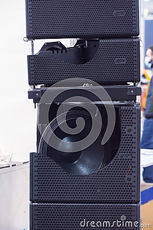Large floor-standing speaker in black Editorial Stock Photo