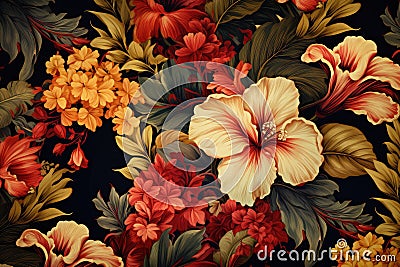 Large Flower Pattern on Black Background Stock Photo