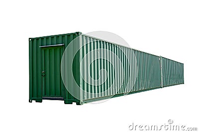 Large 40 foot length old green container on a white background with clipping path Stock Photo