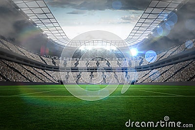 Large football stadium with lights Stock Photo