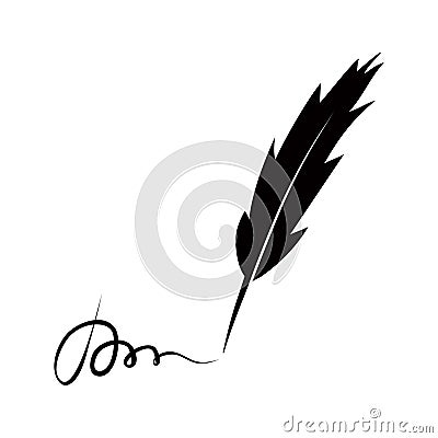 Large fountain pen and black signature Vector Illustration