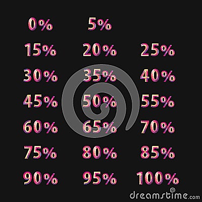 Large full color set polygonal numbers percent for discounts and Vector Illustration