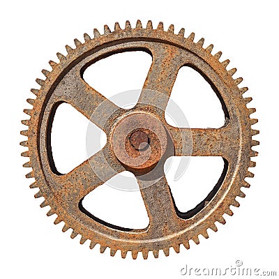 Large gear wheel cogs rusty on white background Stock Photo