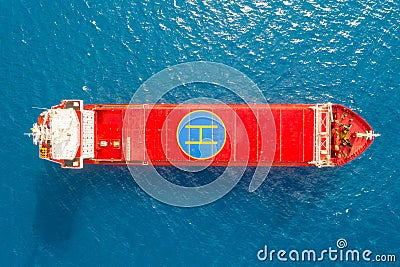 Large general cargo ship, Top down aerial. Stock Photo
