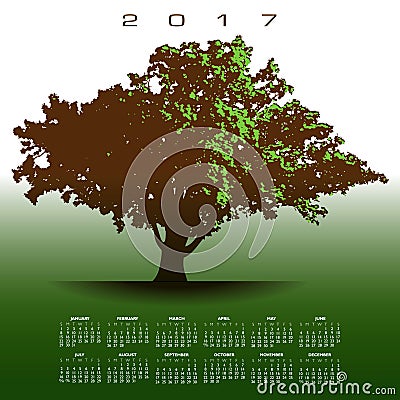 A large glorious old oak tree 2017 calendar Vector Illustration