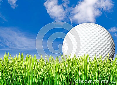 Large golf ball, grass & sky Stock Photo