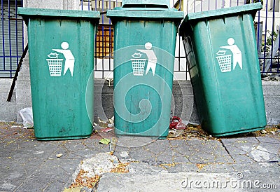 Large Green Wheelie Bins for General Waste Stock Photo