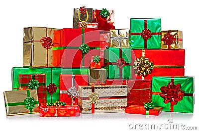 Large group of Christmas presents Stock Photo