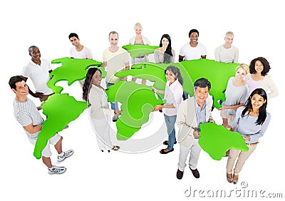 Large Group of Conservative People with the World Map Stock Photo