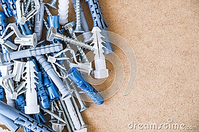 Large group of different wall plugs and screws Stock Photo