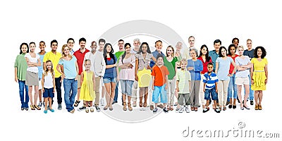 A Large Group of Diverse Colorful Happy People Stock Photo