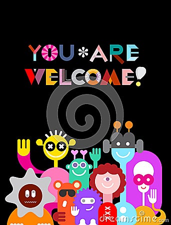 Large Group of Funny Aliens Vector Illustration