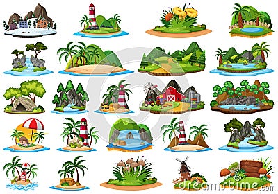Large group of isolated objects theme - landforms Vector Illustration