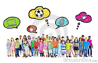 Large Group of Multiethnic Children Childhood Activities Stock Photo